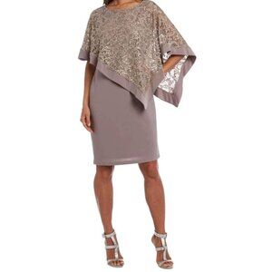 R&M Richards Capelet Poncho Metallic Dress Champagne Size 8 NWT $160 Wedding‎